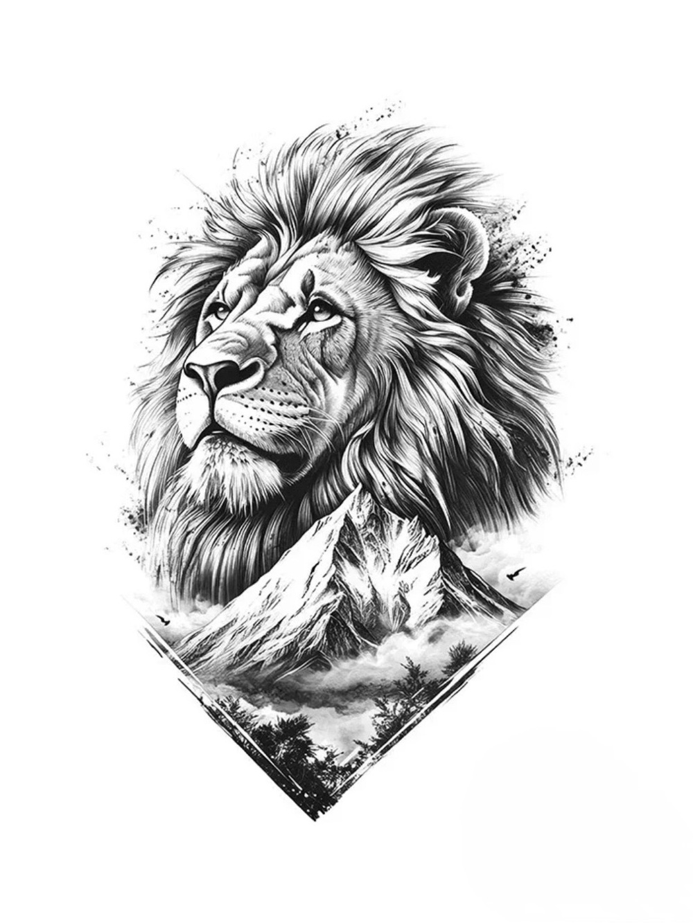 InkOMG - Full Back Temporary Tattoo - Lion & Mountain - 19”x13” - HM-051